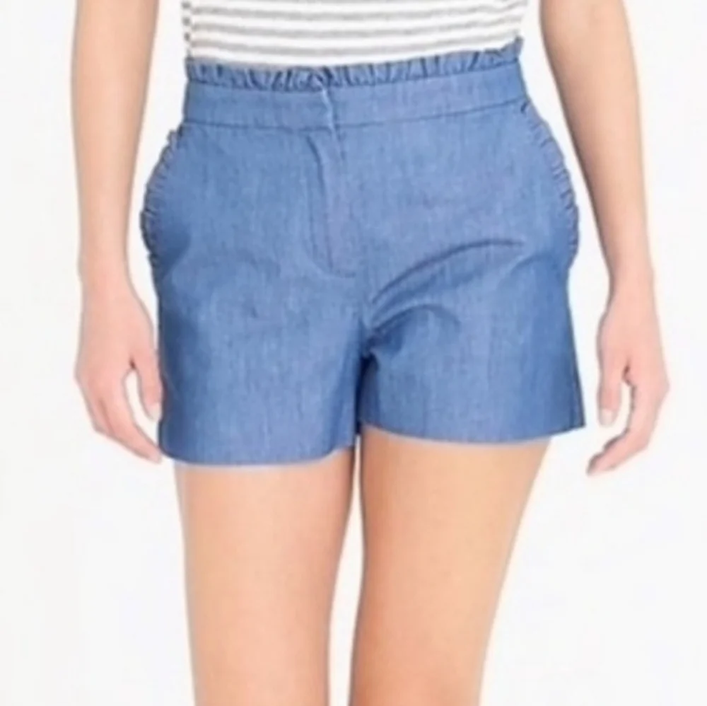 ❤️ J CREW CHAMBRAY RUFFLE TRIM SHORTS, HIGH RISE, 6 (28)